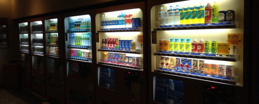 Various vending machines full of drinks