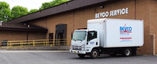 Bevco branded truck outside Bevco Warehouse