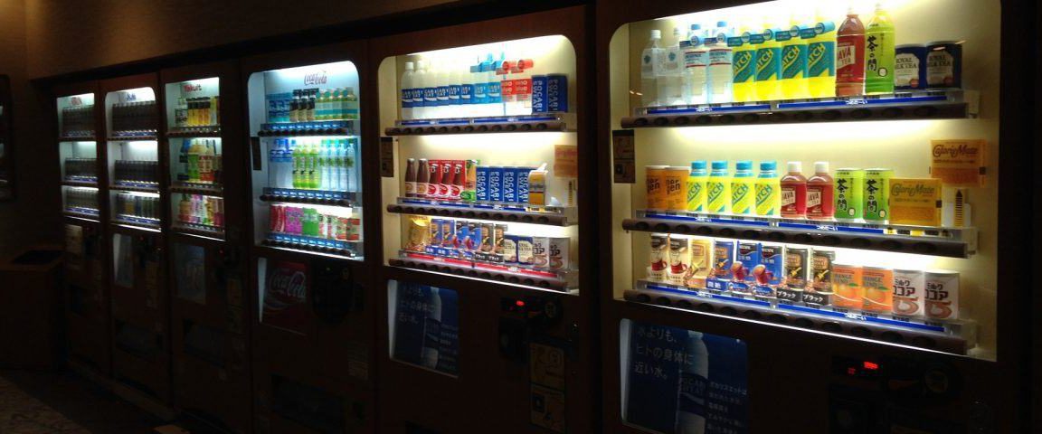 Various vending machines full of drinks